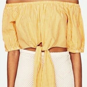 ZARA TRAFALUC YELLOW GINGHAM CROP TOP NWOT S